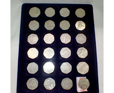 Twenty four collectable 50p design coins. UK P&amp;P Group 1 (£16+VAT for the first lot and £2+VAT for subsequent lots)&nbsp;