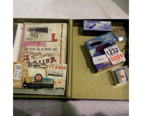 Titanic related collectables including facsimilie documents and a Captain Smith key chain. UK P&amp;P Group 1 (£16+VAT for th