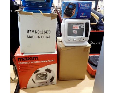 Four boxed novelty televisions to include Casio TV-400. Not available for in-house P&amp;P 