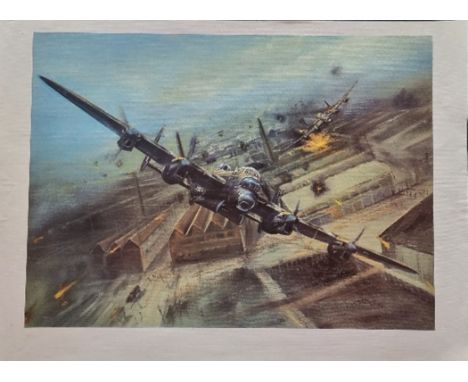 WW2 Colour Print - The Augsburg Raid, by Chris Stothard. Measures 28x20 inches appx. Good Condition. All autographs are genui