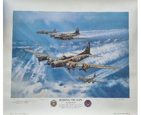 WW2 Colour Print Titled Scaling The Alps by Robert Baily. Limited 64 of 400. Multi Signed by Robert Baily The Artist, Bob Wol