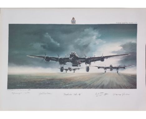 Dambusters Take-Off by Maurice Gardner WW2 Colour Print. Limited 700 of 850. Multi Signed by Maurice Gardner the Artist, Bill