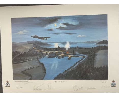 WW2 Colour Print Titled Operation Chastise by John Larder Special Edition 95/250. signed in pencil by the artist Dambuster Ge