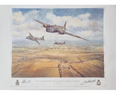WW2 Colour Print Titled Wellingtons of 75(NZ) Sqn Ove RAF Feltwell by John Stevens. Print Number 25. signed by John Stevens t