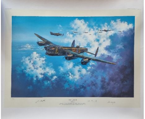 WW2 Colour Print Titled One Hundred Up! by Simon Atack. Limited 118 of 500. Multi Signed by Bob Knights and Stan Bradford. Me