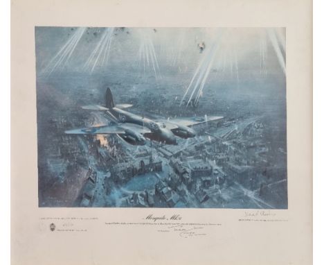 Mosquito MK VI Leonard Cheshire WW2 Colour Print dropping markers on Gestapo Headquarters in Munich 24th April 1944. By Teren