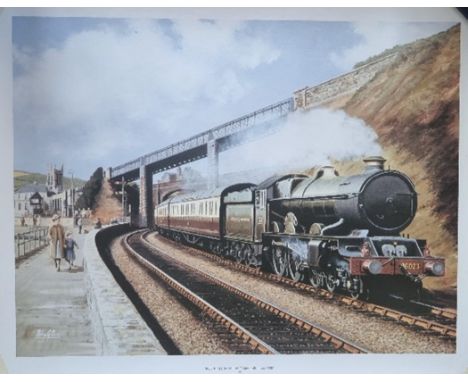 Railway Steam Train Locomotive art print Titled 6023 King Edward II at Teignmouth circa 1930 by Barry Price. Measures 16x12 i