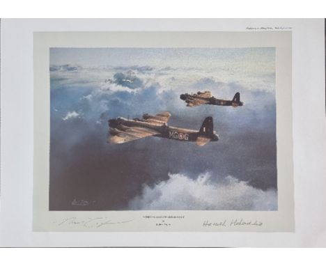 WW2 Colour Print Titled Stirling Outward Bound by Robert Taylor. Signed in Pencil by Robert Taylor the Artist and Hamish Mahd