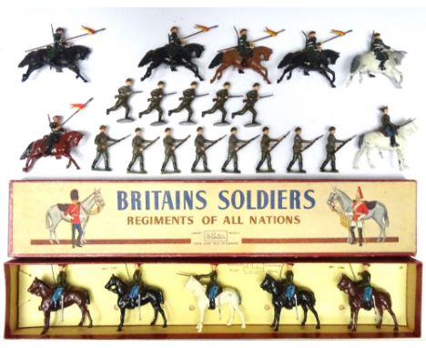 Britains set 2028, Red Army Cavalry with Officer and additional Officer in original ROAN box (Condition Excellent, box Very G