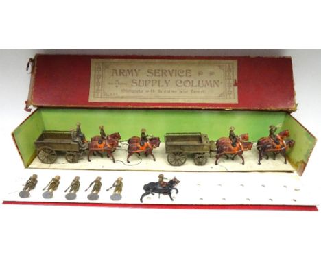C F Eckhardt Army Service Supply Column with two four horse Supply Wagons, two seated men, five oval base marching men and mo