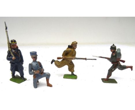 Britains PARIS OFFICE French Chasseur a pied kneeling Officer with binoculars, charging Turco in khaki and a conversion to a 