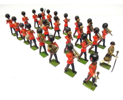 Britains set 37, Band of the Coldstream Guards gaitered Drum Corps, with four additional musicians and a Drum Major in state 