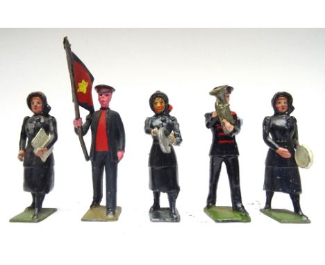 Britains Salvation Army 1934 issue Colour Bearer with flag arm from 1906 (repainted), Bandsman, blue jacket, euphonium (brass