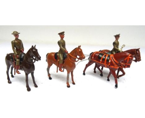 Britains: a pair of US Army Team Horses Officer in khaki in peak cap mounted at the halt (black flash on chest and mounted Of