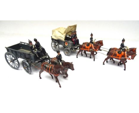 Britains set 145 Royal Army Medical Corps four horse Ambulance Wagon with four horse collar harness team and two seated men, 