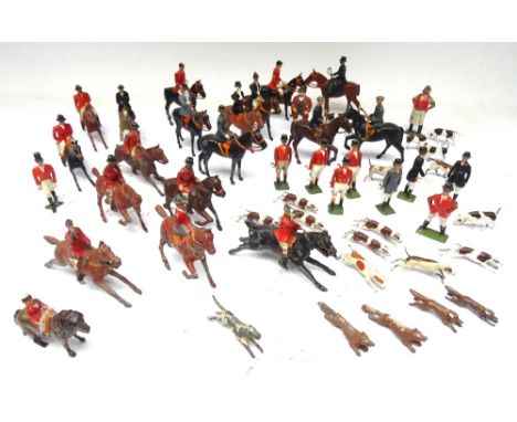 Britains Hunting Series including RARE 623 Huntswoman with RARE Kew Huntspeople hound and a few others with Hill Innkeeper, a