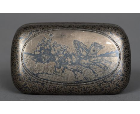 A Russian silver and niello cigar case, with 84 Zolotnik mark and assayer's mark for Viktor Vasilyevich Savinsky, Moscow, dat