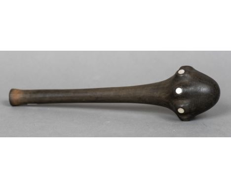 A small Polynesian carved wooden clubSet with mother-of-pearl inlays.  24.5 cm high.  CONDITION REPORTS: Generally in good co
