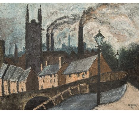 BARKER (20th century) BritishIndustrial TownscapeOil on canvasSigned and dated 193151.5 x 40.5 cm, unframed  CONDITION REPORT