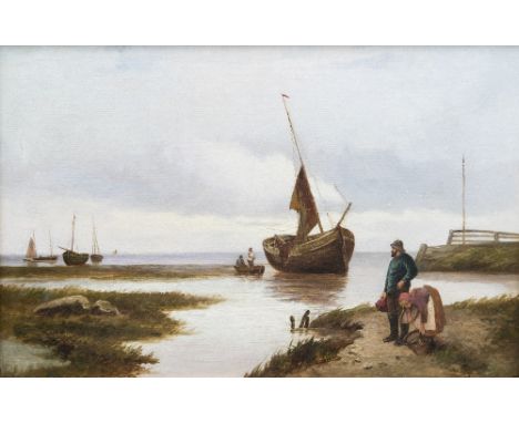 JOHN HENRY BOEL (flourished 1890-1910) Landing the CatchOil on canvasSigned and dated 190260 x 39.5 cm, framed CONDITION REPO