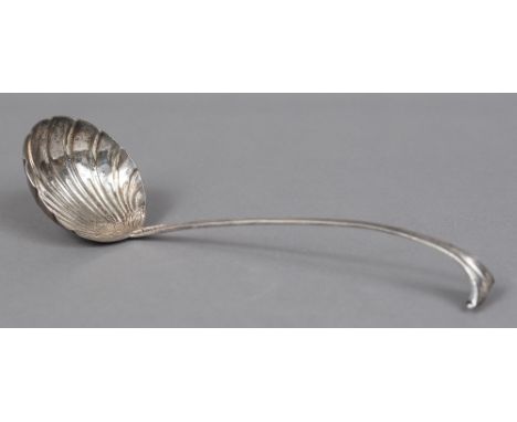 A George III Irish silver ladle, hallmarked Dublin, date letter and maker's mark indistinct, Onslow pattern32.5 cm long. COND