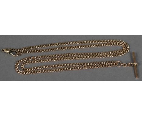 A 9 ct rose gold watch chain set with T bar78 cm long.  CONDITION REPORTS: Clasp probably original but yellow gold, generally