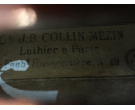 A 19th/20th century violinBearing label for Ch. J.B. Collin-Mezin, Paris; together with a bow with mother-of-pearl inlaid fro