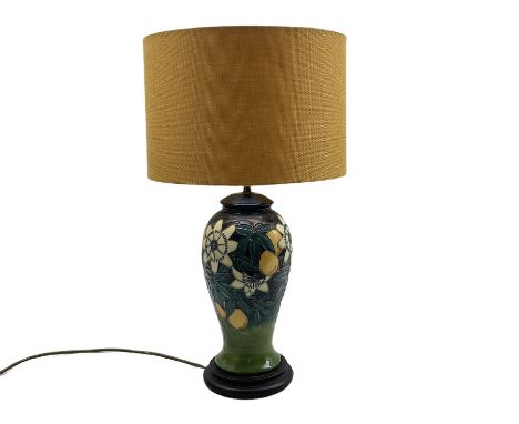 Moorcroft 'Passion Flower' pattern table lamp with shade, H30cm