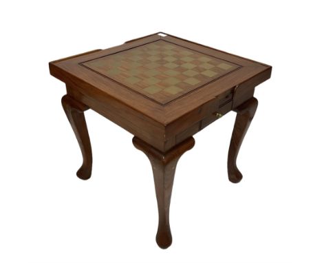 20th century hardwood occasional games table having brass inlay decoration, and reversible lid with chessboard and concealed 