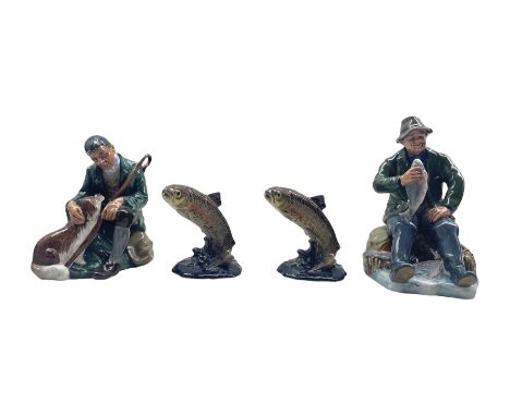 Two Royal Doulton figures 'A Good Catch' and 'The Master' together with two Beswick Trout figures (4)