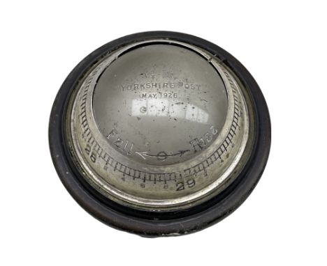 Early 20th century silver-plated aneroid desk barometer by Pearce of Leeds, the dome top engraved 'G.H "Yorkshire Post" May 1