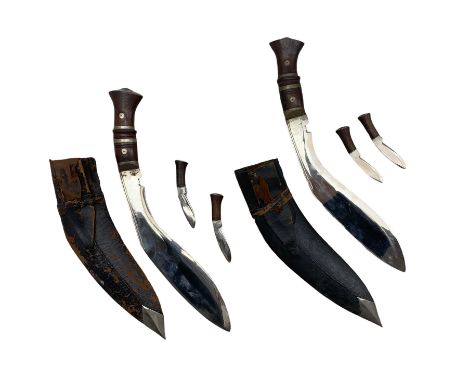 Nepalese  Kukhri and scabbard with two skinning knives and another similar (2)