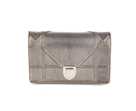 Christian Dior, a Diorama Flap handbag, crafted from silver leather with silver-tone hardware and a detachable chain link cro