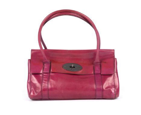 Mulberry, a patent leather Bayswater handbag, featuring polished gunmetal hardware, double rolled leather handles, top flap c