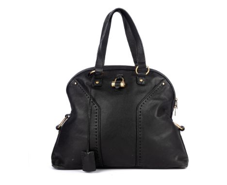 Yves Saint Laurent, a Muse handbag, crafted from black leather, with brushed gold-tone hardware, oversized Y panels with top 