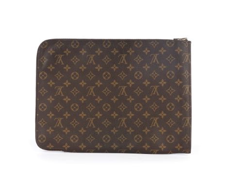 Louis Vuitton, a monogram document portfolio case, featuring the maker's monogram coated canvas exterior, gold-tone wraparoun