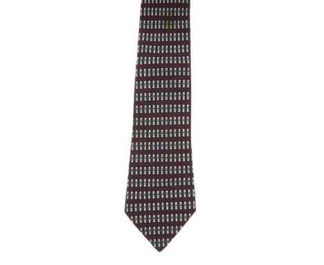 Hermes, a silk tie, featuring a navy blue, red and white geometric patternCondition- Overall good condition- Mark to the fron