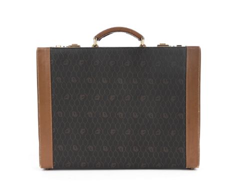 Christian Dior, a vintage briefcase, featuring the maker's blue honeycomb monogram coated canvas exterior with tan leather tr