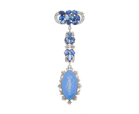 A very fine platinum, vari-cut diamond floral fob watch, circa 1900, with moonstone cabochon crown and grisaille enamel paint