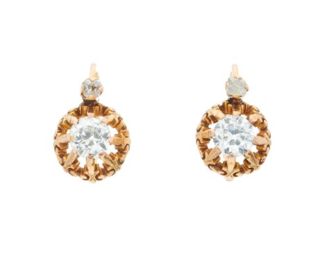 A pair of early 20th century 18ct gold old-cut diamond earrings, with similarly-cut diamond surmount, estimated total diamond