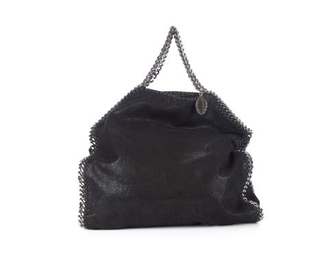 Stella McCartney, a medium Falabella Fold-Over tote, crafted from faux black metallic leather, with polished silver-tone hard