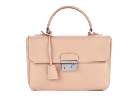 Prada, a Top Handle handbag, crafted from pale pink saffiano leather, with polished silver-tone hardware, single looping top 