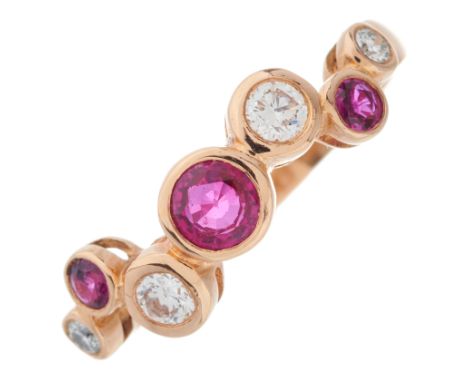 An 18ct gold ruby and brilliant-cut diamond dress ring, with slightly tapered band, estimated total diamond weight 0.25ct, ri