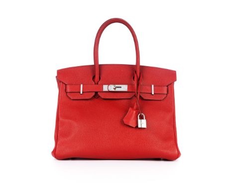 Hermes, a 2014 Birkin 30 handbag, designed with a red Epsom leather exterior with silver-tone hardware, dual rolled handles, 