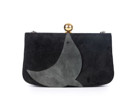 Hermes, a rare Malice Sealion handbag, designed with a black suede exterior featuring a grey sealion to the front, gold-tone 