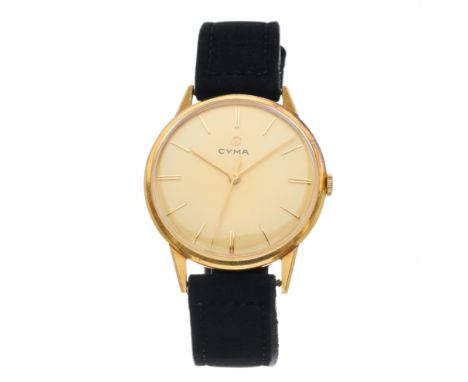Cyma, an 18ct gold wrist watch, signed manual wind movement calibre 459, movement numbered 68_361, case numbered 85719 68, Sw