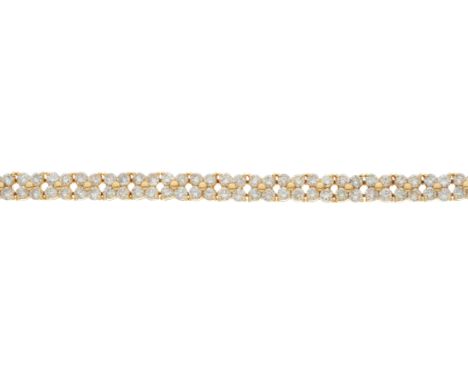 An 18ct gold diamond cluster line bracelet, designed as a series of brilliant-cut diamond quatrefoil clusters, with concealed