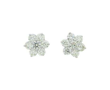 A pair of 18ct gold brilliant-cut diamond floral cluster stud earrings, estimated total diamond weight 2.20ct, J-K colour, VS