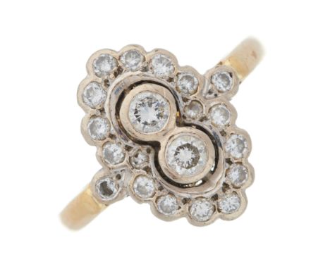 A mid 20th century 18ct gold brilliant-cut diamond cluster dress ring, estimated total diamond weight 0.50ct, partial hallmar