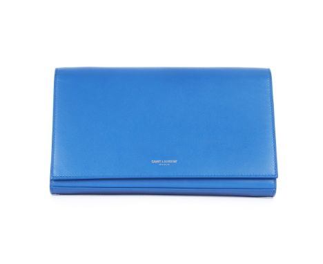 Saint Laurent, a Wallet On Chain handbag, crafted from smooth blue calfskin leather, with gold-tone hardware, snap button fas